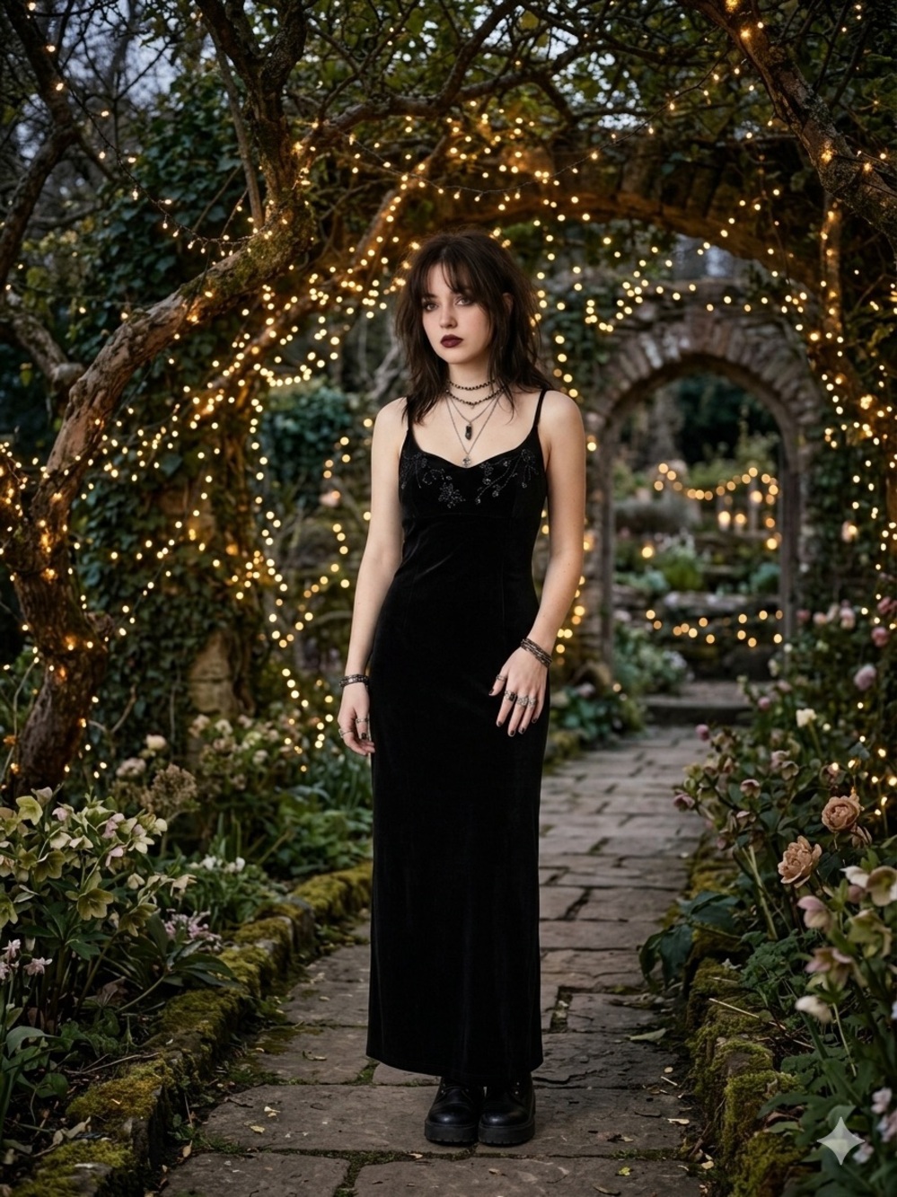 Y2K Whimsigoth Black Velvet Butterfly Beaded Maxi Dress 9/10 Witchy Fairy Grunge